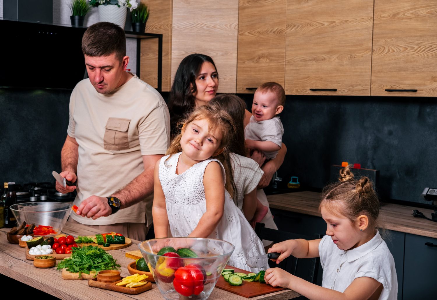 Cooking meals at home with the family